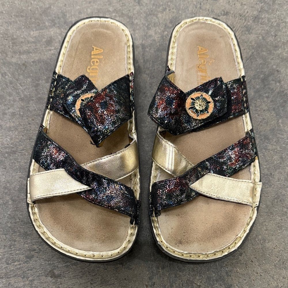 Alegria Black and Gold Sandals